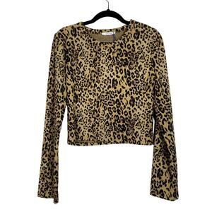ZARA Cheetah Animal Print Long Sleeve Stretch Crop Top Round Neck L #3278